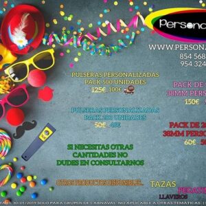 Pack carnaval 200 pulseras personalizadas