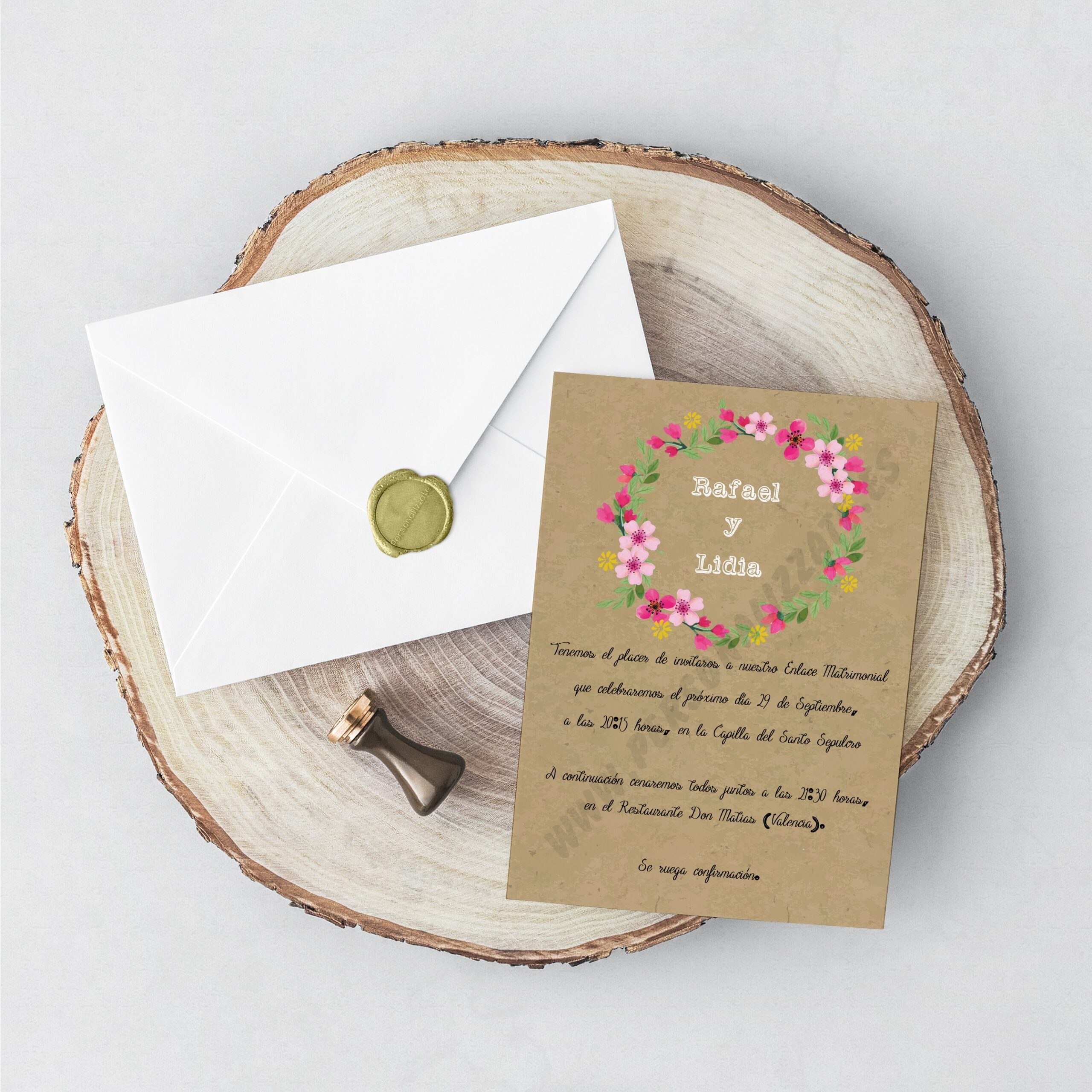 Invitación De Boda Floral Kraft | Personalizzate