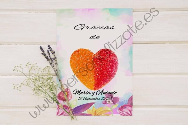 Tarjetas de agradecimiento corazon Donia