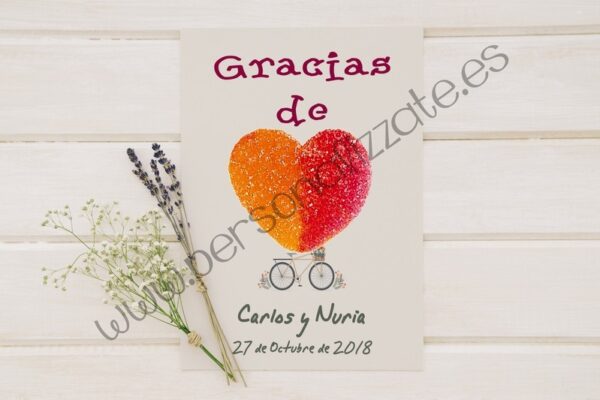 Tarjetas de agradecimiento corazon Bicycle