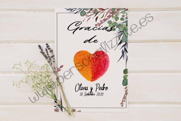 Tarjetas de agradecimiento corazón Rosseta