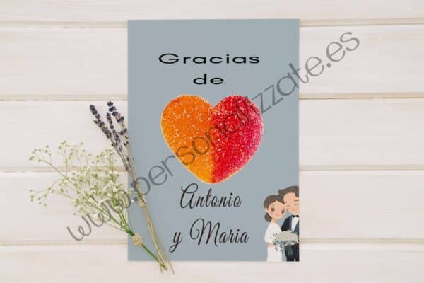 Tarjetas de agradecimiento corazon Antonella