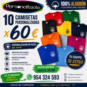Oferta 10 camisetas personalizadas para empresas y equipos por 60€
