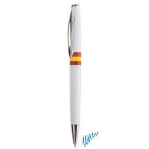 Bolígrafo bandera de España personalizado blanco con clip metálico y tinta azul