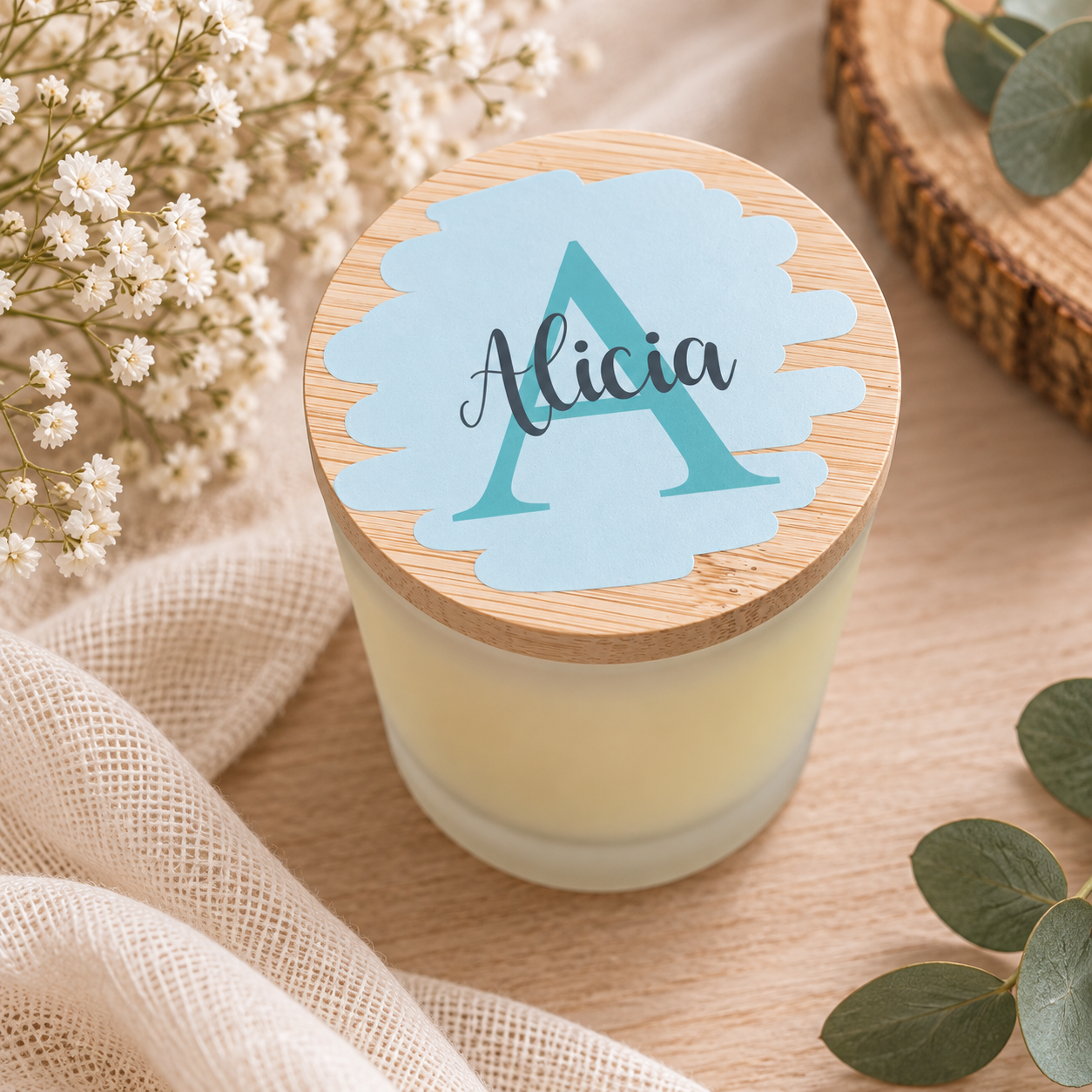 Vela personalizada con tapa de madera