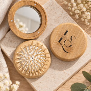 Cepillo de Pelo de Bambú Personalizado con Espejo
