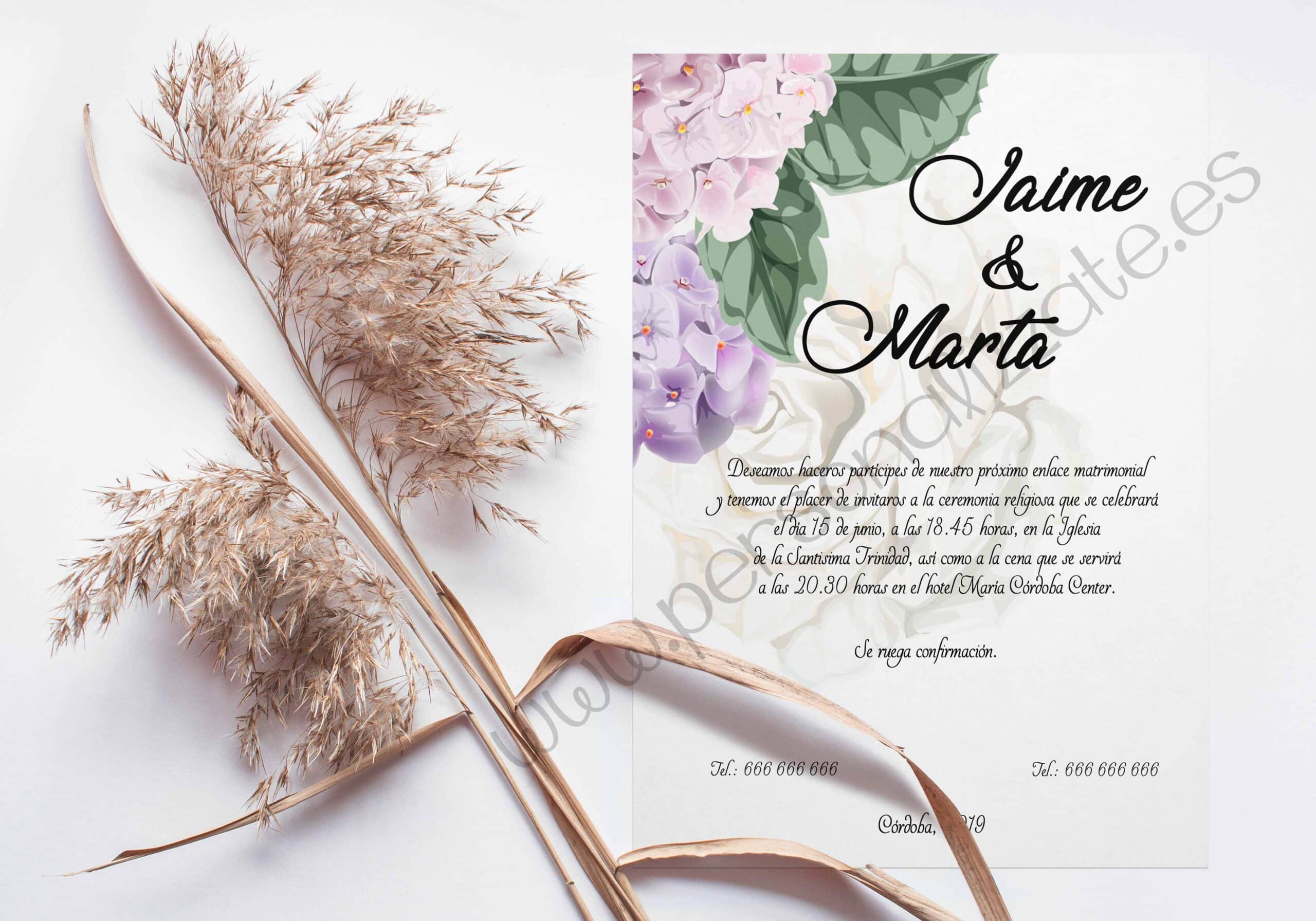 Invitación De Boda Hortensia