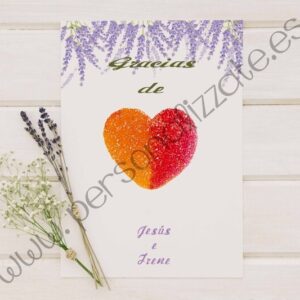Tarjetas de agradecimiento corazón Lavanda