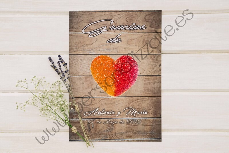 Tarjetas de agradecimiento corazón Madera