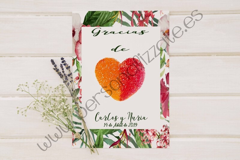 Tarjetas de agradecimiento corazón Malaga