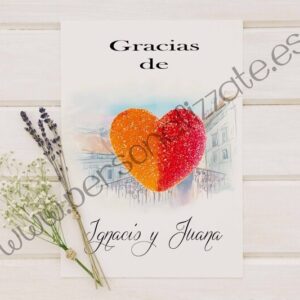 Tarjetas de agradecimiento corazon Dante