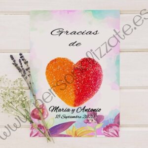 Tarjetas de agradecimiento corazon Donia