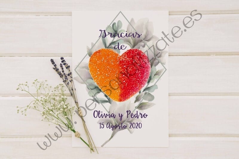Tarjetas de agradecimiento corazón Lorenza