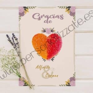 Tarjetas de agradecimiento corazón Camelium