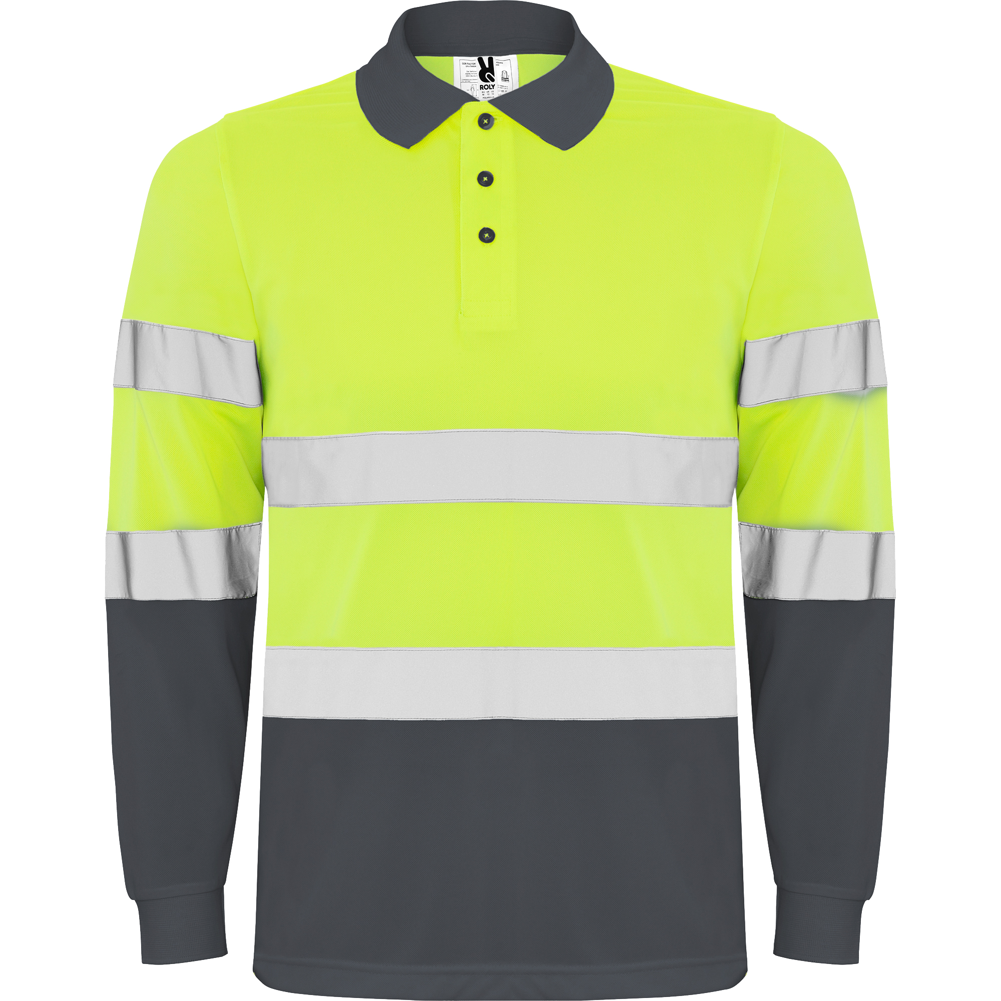 Polo laboral alta visibilidad POLARIS plomo amarillo flúor