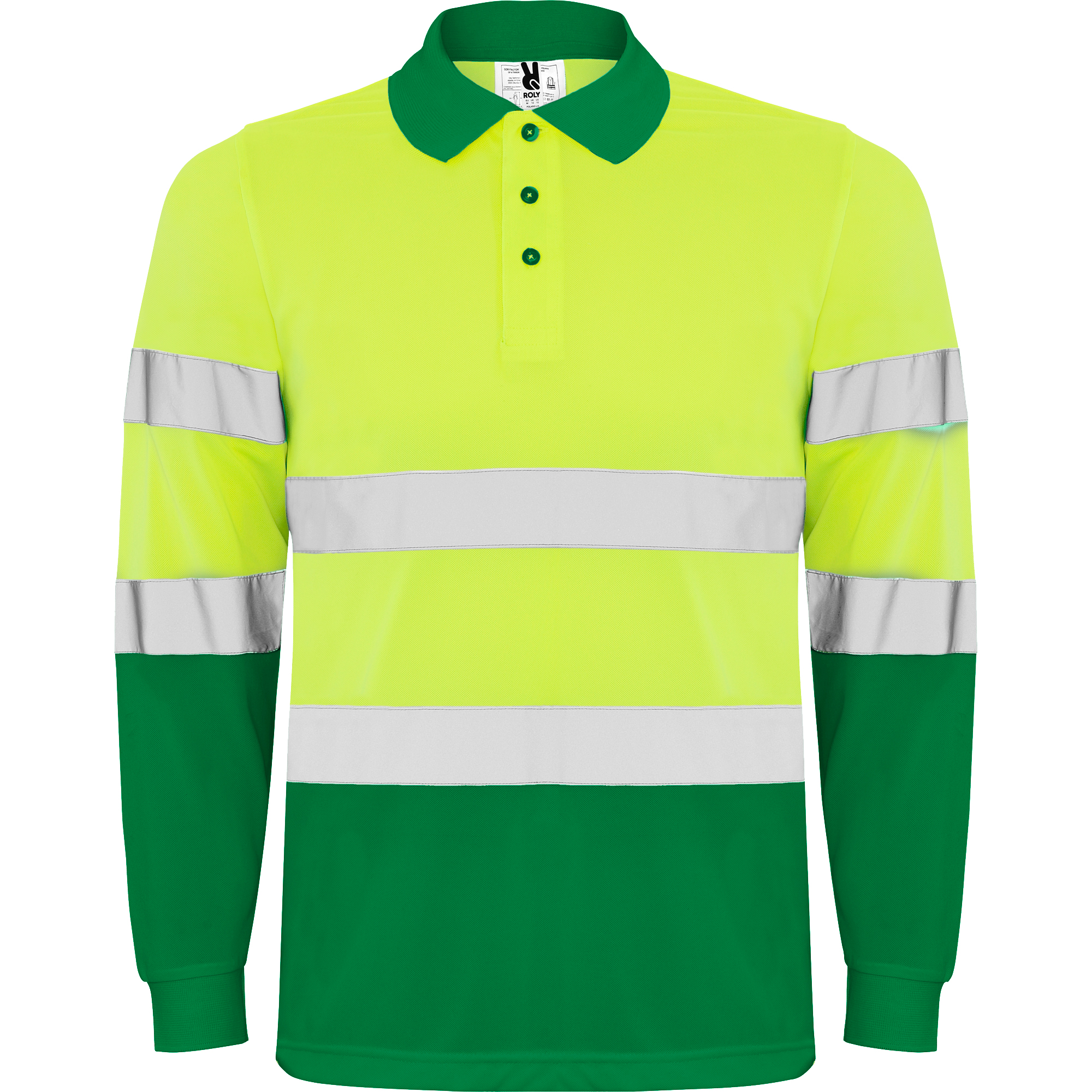 Polo laboral alta visibilidad POLARIS verde jardín amarillo flúor