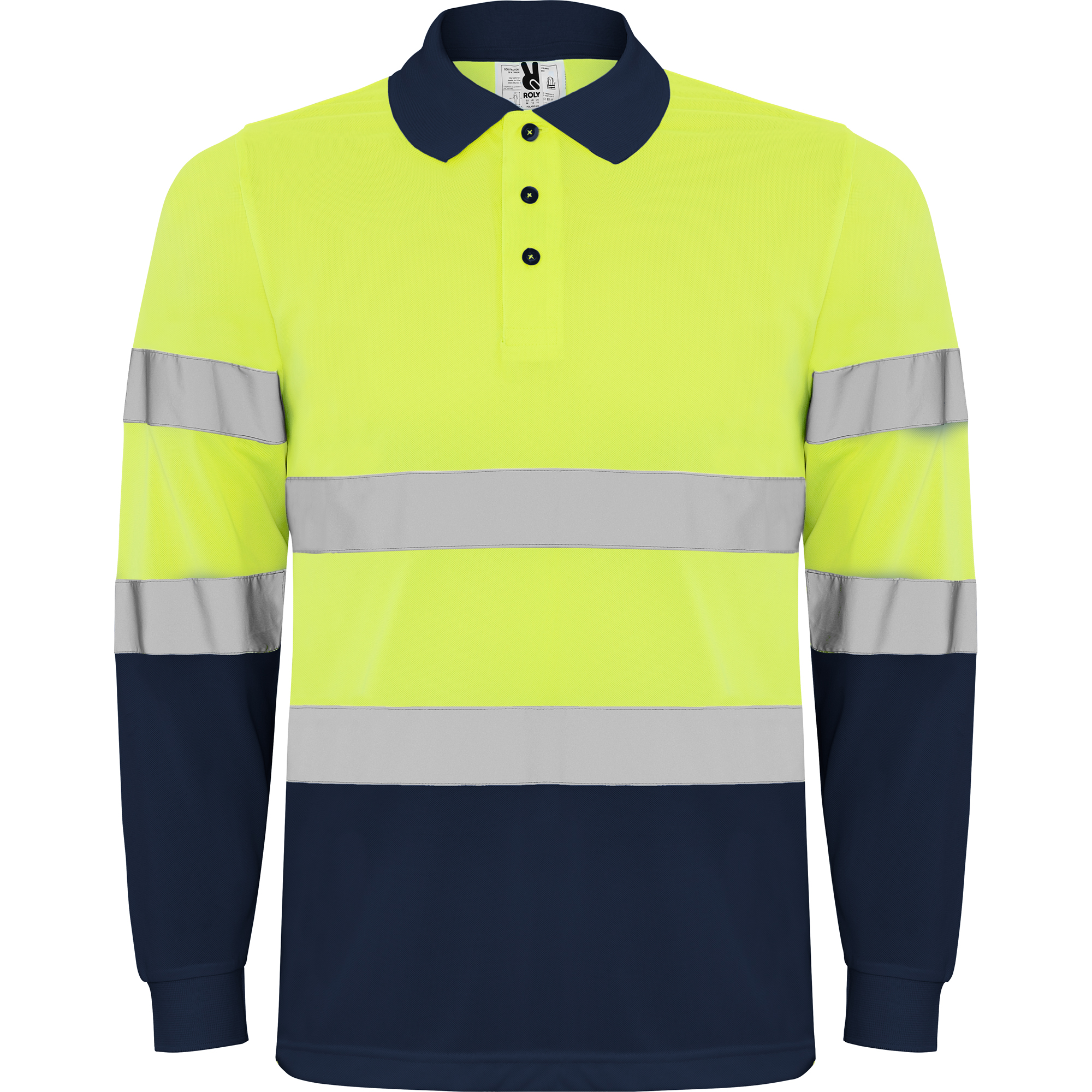 Polo alta visibilidad manga larga POLARIS marino amarillo flúor