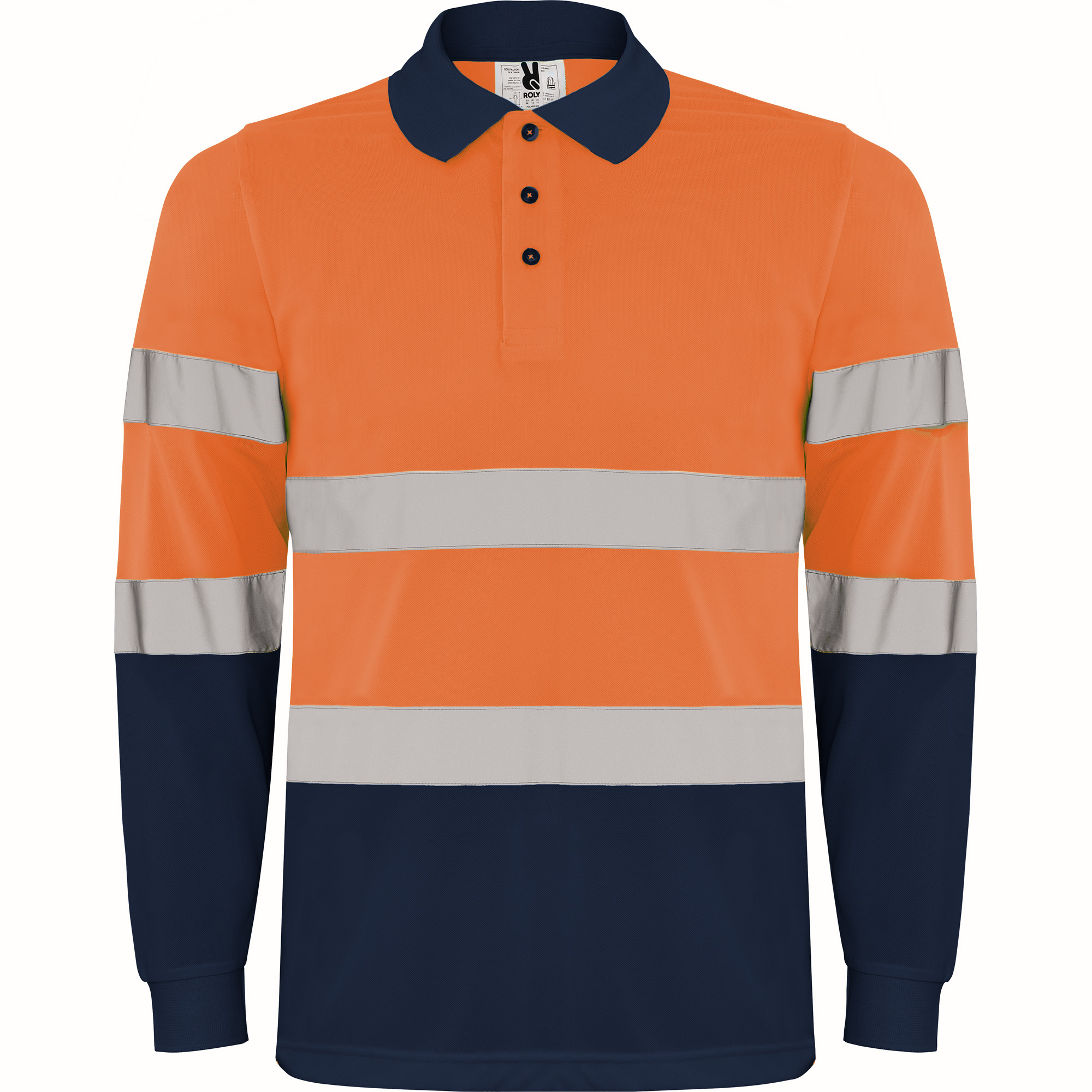 Polo alta visibilidad manga larga POLARIS marino naranja flúor