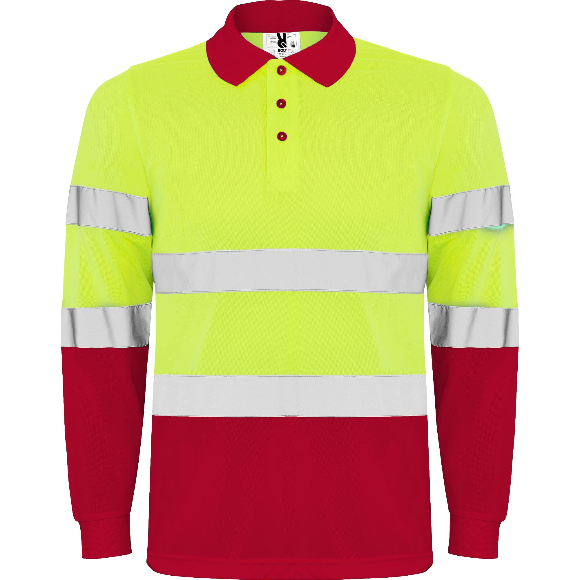 Polo alta visibilidad manga larga POLARIS rojo laboral amarillo flúor