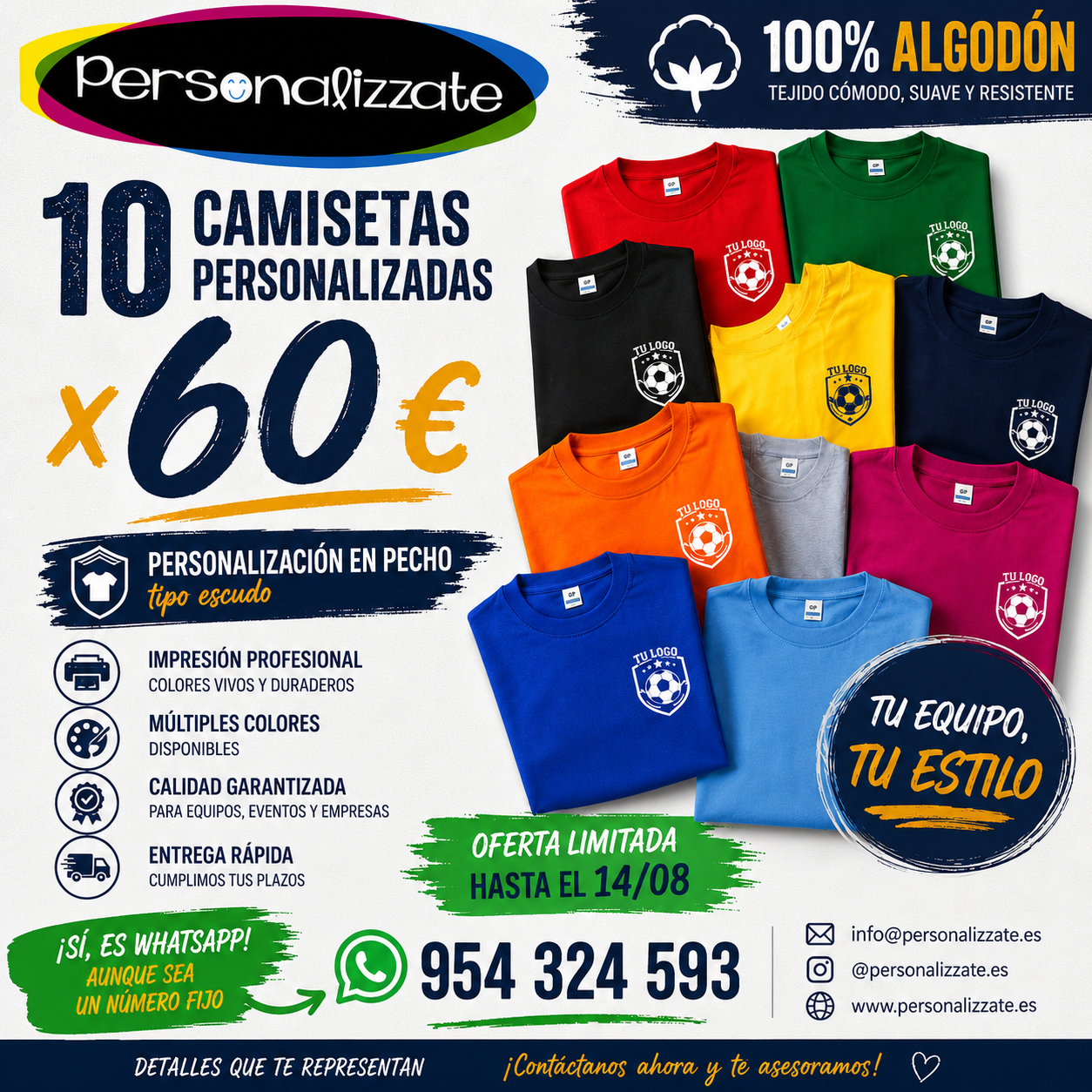 Oferta 10 camisetas personalizadas para empresas y equipos por 60€