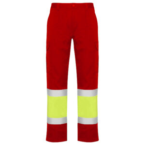 Pantalón alta visibilidad NAOS color rojo laboral/amarillo flúor