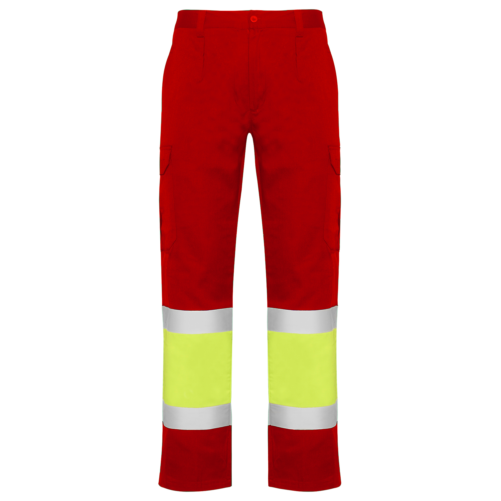 Pantalón alta visibilidad NAOS color rojo laboral/amarillo flúor