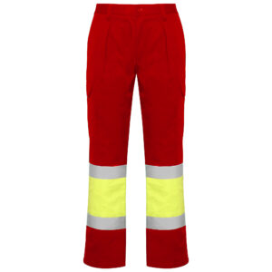 Pantalón alta visibilidad SOAN color rojo laboral/amarillo flúor