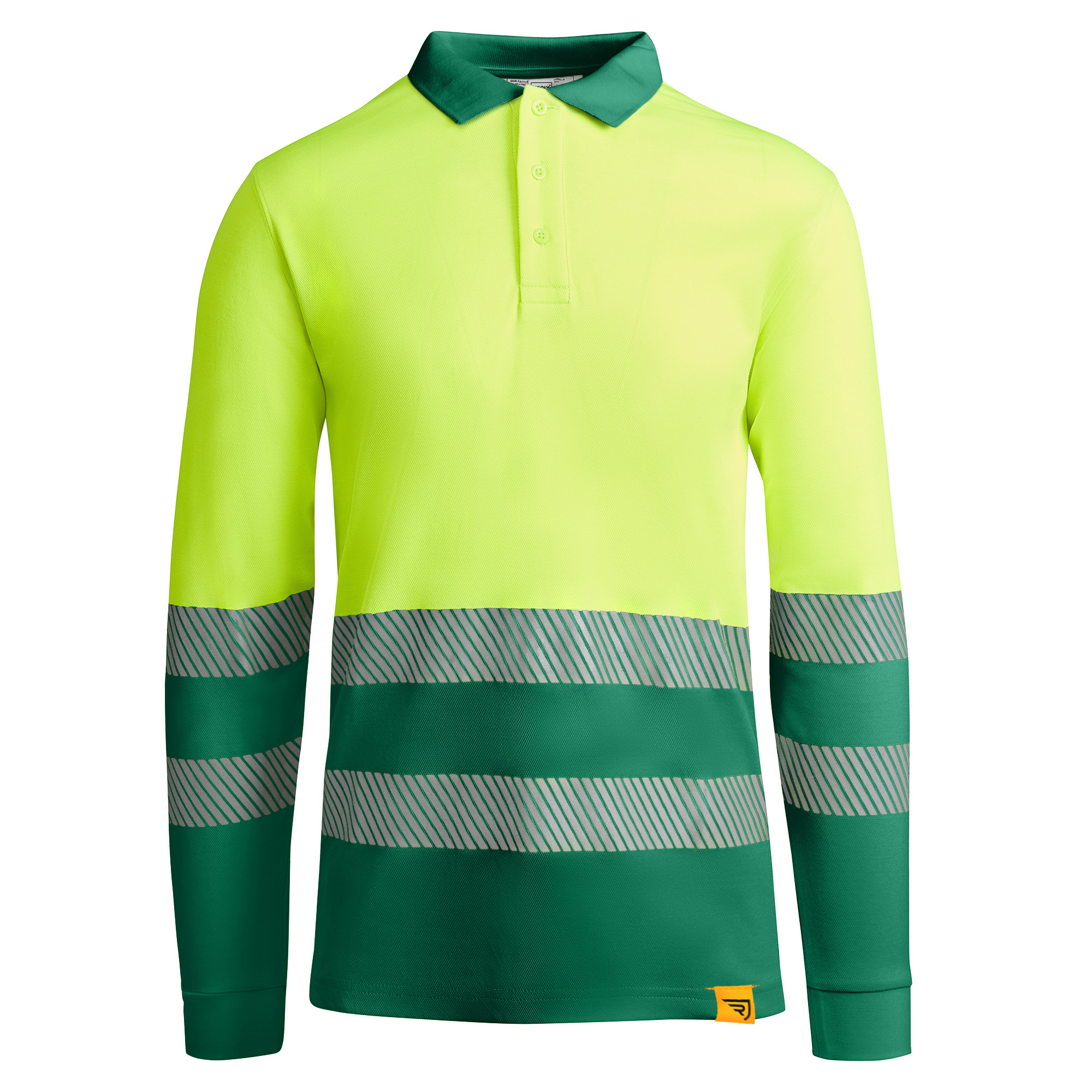 polo alta visibilidad ATRIO LS color verde jardín y amarillo flúor