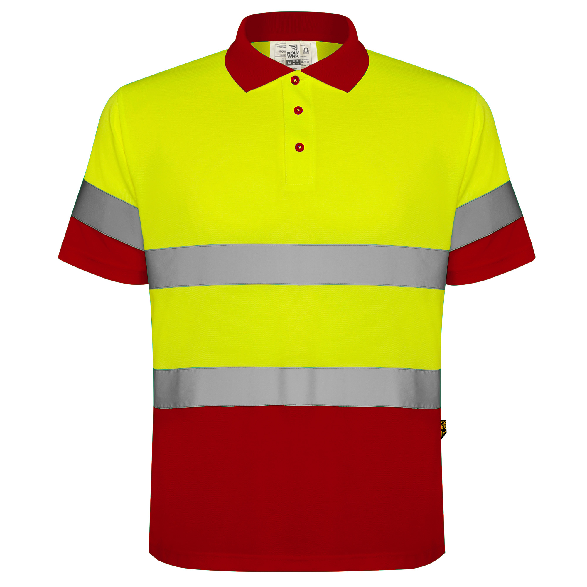 polo alta visibilidad POLARIS color rojo laboral y amarillo flúor
