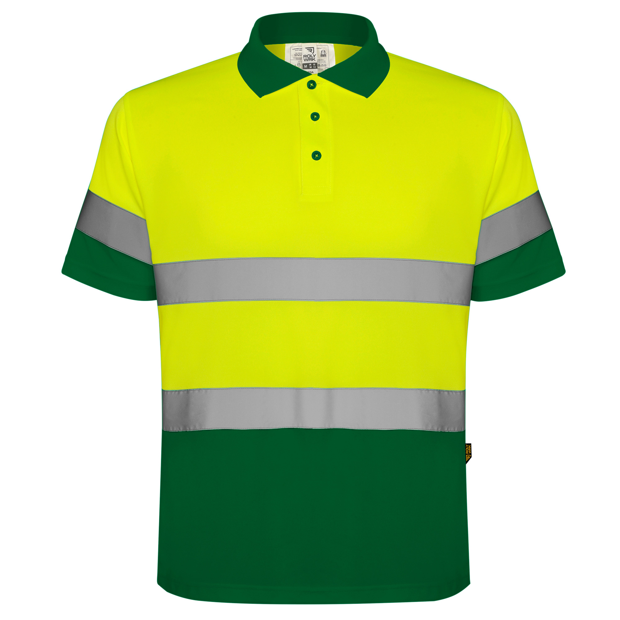 polo alta visibilidad POLARIS color verde jardín y amarillo flúor